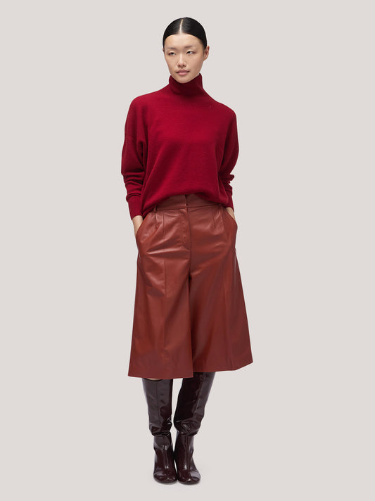 Maglia donna collo alto in piedi manica lunga, garzato ciliegia 250a96_fw25-3_821cil