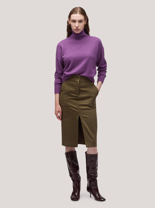 Maglia donna collo alto in piedi manica lunga, garzato violetto 250a96_fw25-3_t98vio