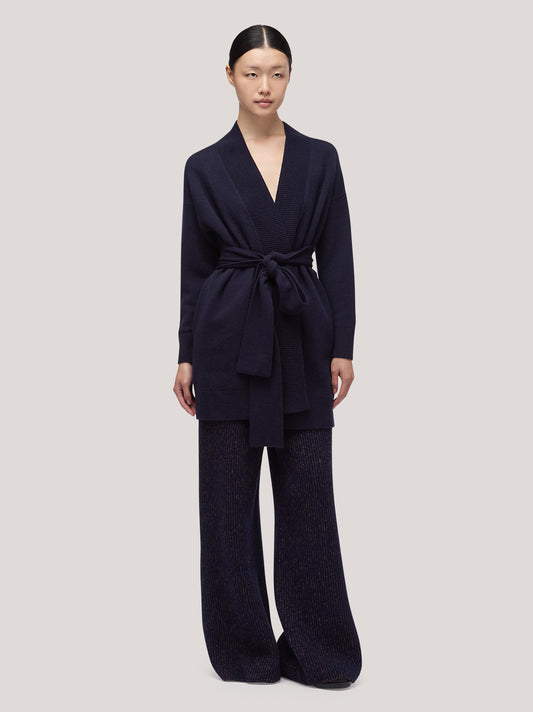 Maglia cardigan donna liste a costa, tasche e cintura, garzato notte 250a97_fw25-3_064not