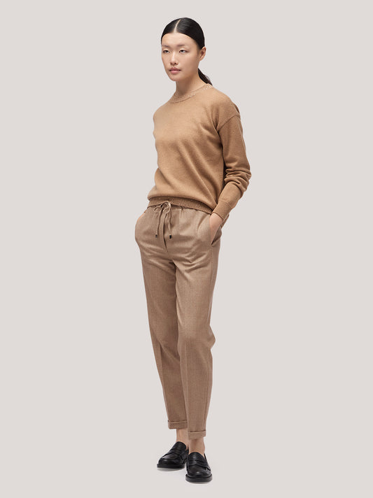 Maglia donna paricollo manica lunga con inserto paillettes su bordi biscotto 250f03_fw256a_846bis