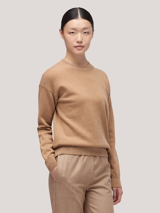 Maglia donna paricollo manica lunga con inserto paillettes su bordi - Maglia donna paricollo manica lunga con inserto paillettes su bordi alt - 002