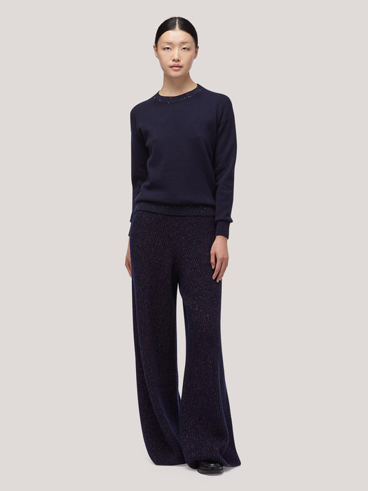 Maglia donna paricollo manica lunga con inserto paillettes su bordi notte 250f03_fw256a_064not