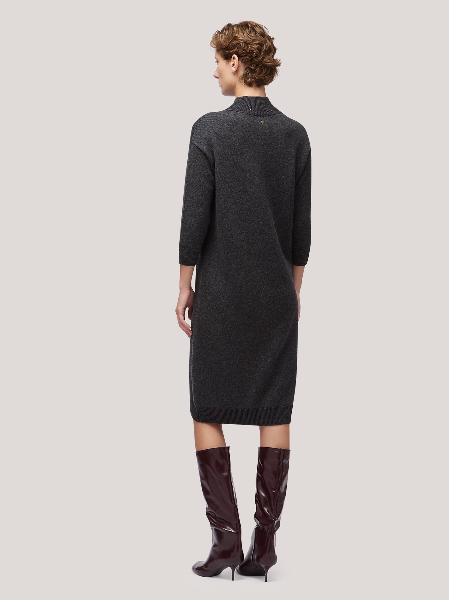 Abito lupetto donna con inserto paillettes su bordi grafite mel 250f06_fw256a_425gra 68148238418246