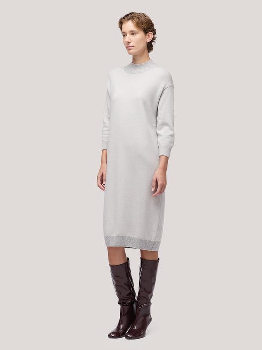 Abito lupetto donna con inserto paillettes su bordi grigio chiaro mel 250f06_fw256a_166grc