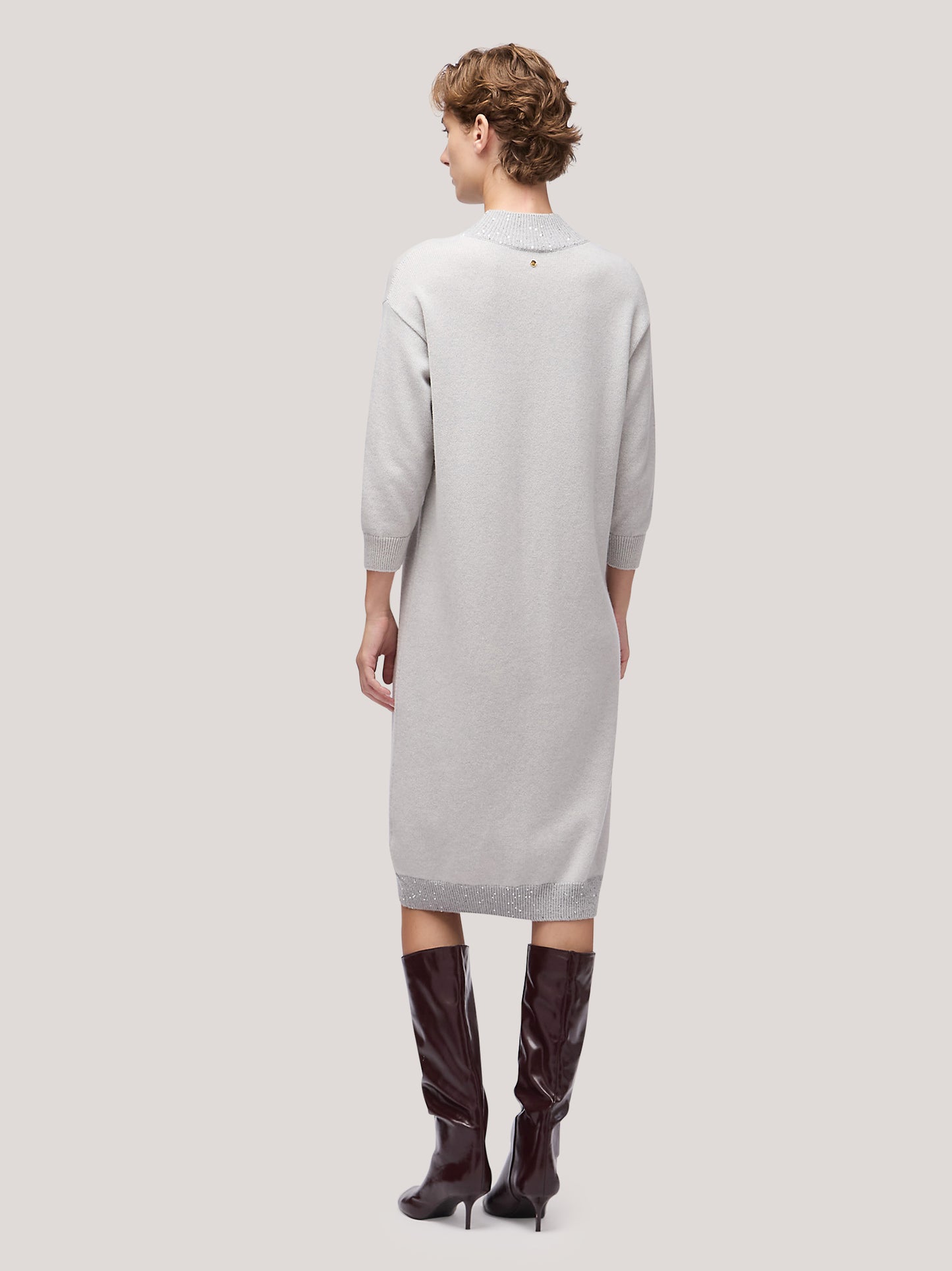 Abito lupetto donna con inserto paillettes su bordi grigio chiaro mel 250f06_fw256a_166grc 68148248707398