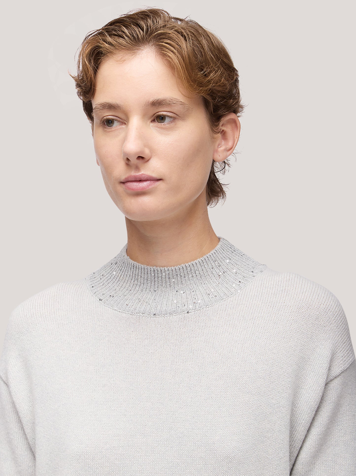 Abito lupetto donna con inserto paillettes su bordi grigio chiaro mel 250f06_fw256a_166grc 68148248740166