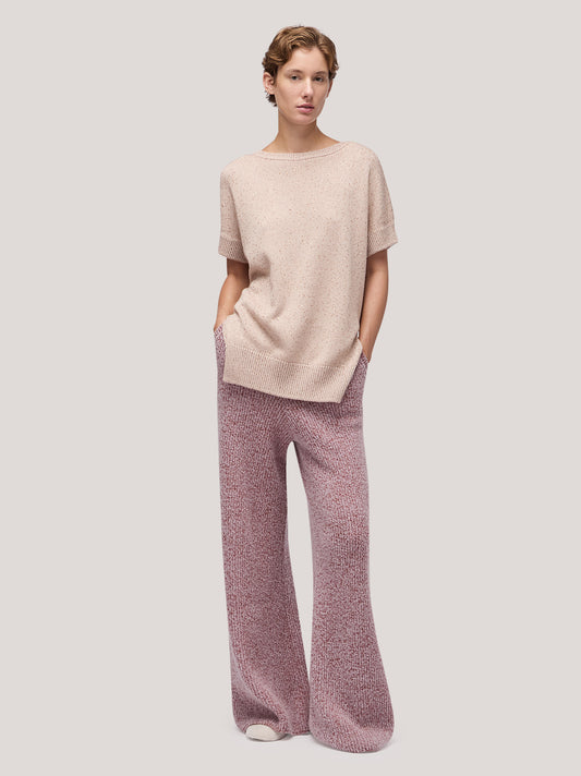 Maglia donna kimono scollo tondo, smanicato con spacchi, applicazione paillettes rosa tenue 250f30_fw256a_a16ros