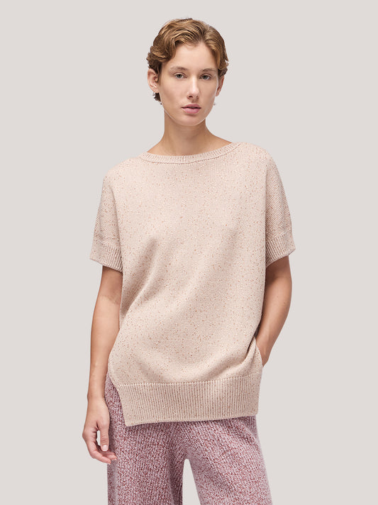 Maglia donna kimono scollo tondo, smanicato con spacchi, applicazione paillettes - Maglia donna kimono scollo tondo, smanicato con spacchi, applicazione paillettes alt - 002