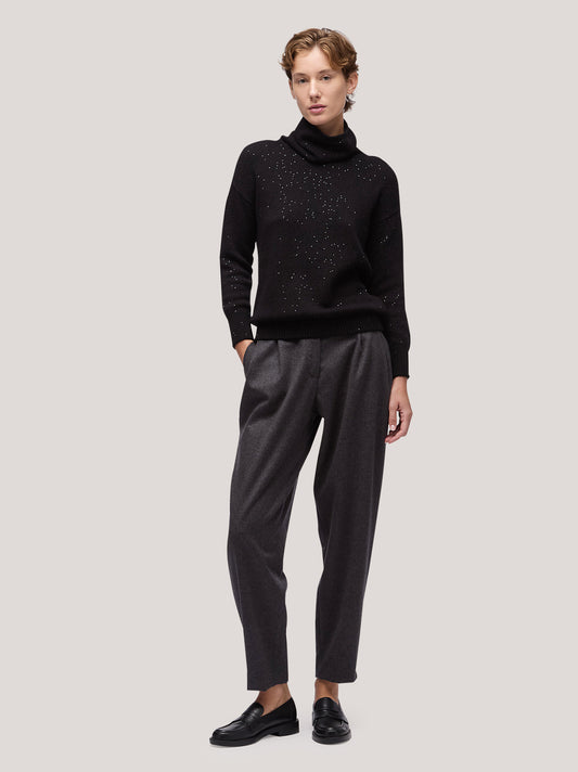 Maglia donna collo in piedi manica lunga, applicazione paillettes nero 250f31_fw256a_096ner