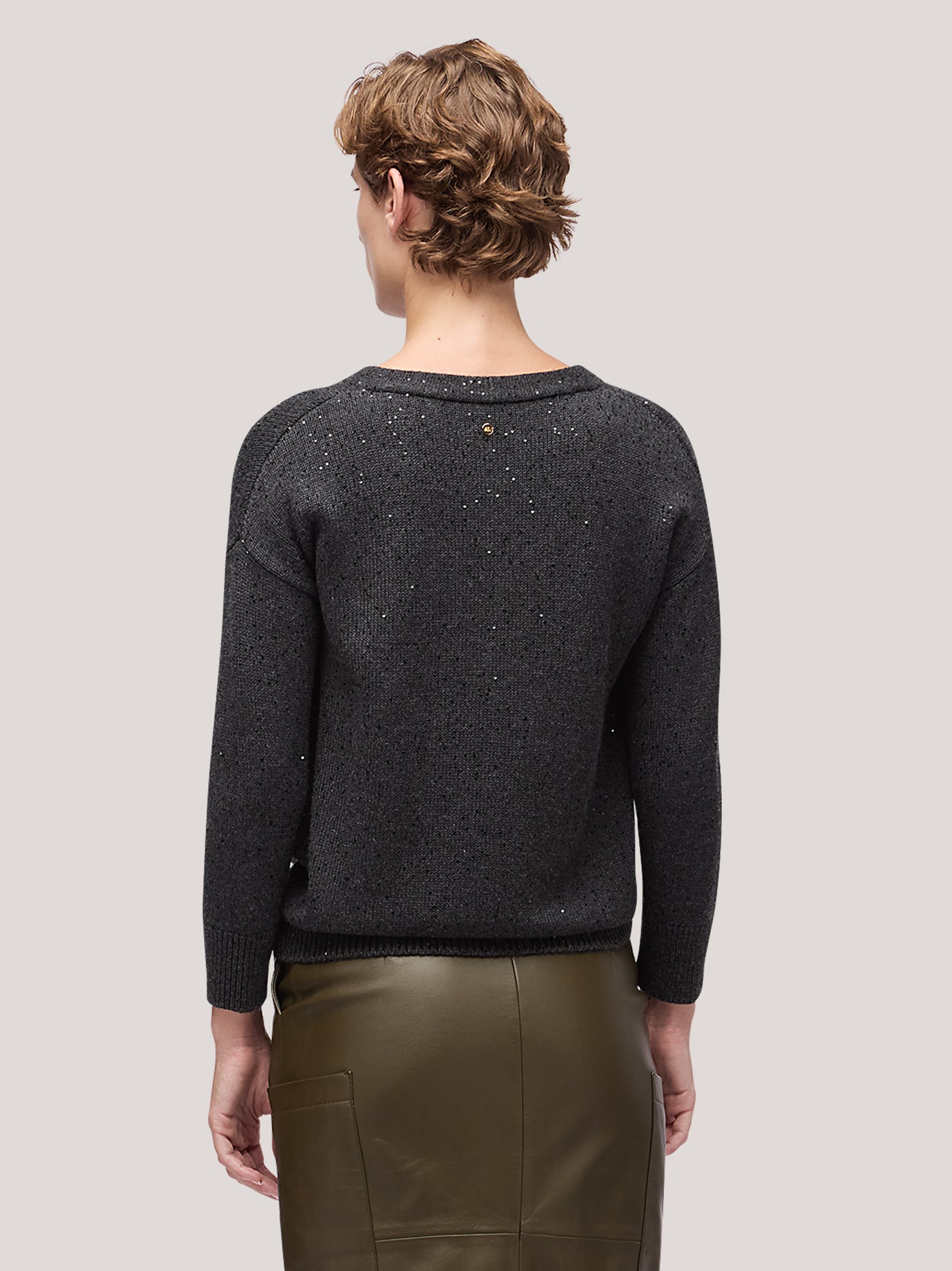 Maglia donna cardigan manica lunga, applicazione paillettes grafite mel 250f32_fw256a_425gra 68148153745734