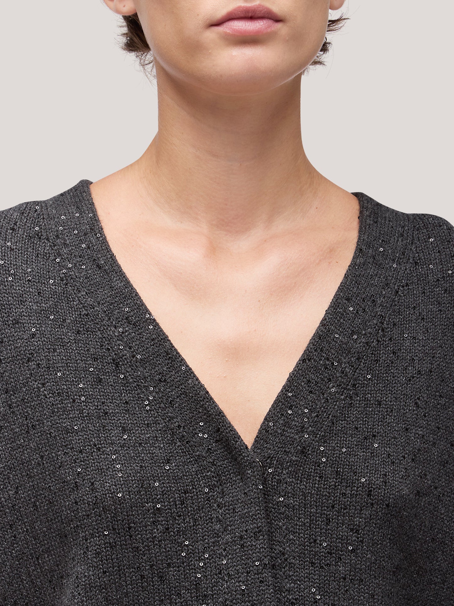 Maglia donna cardigan manica lunga, applicazione paillettes grafite mel 250f32_fw256a_425gra 68148153778502