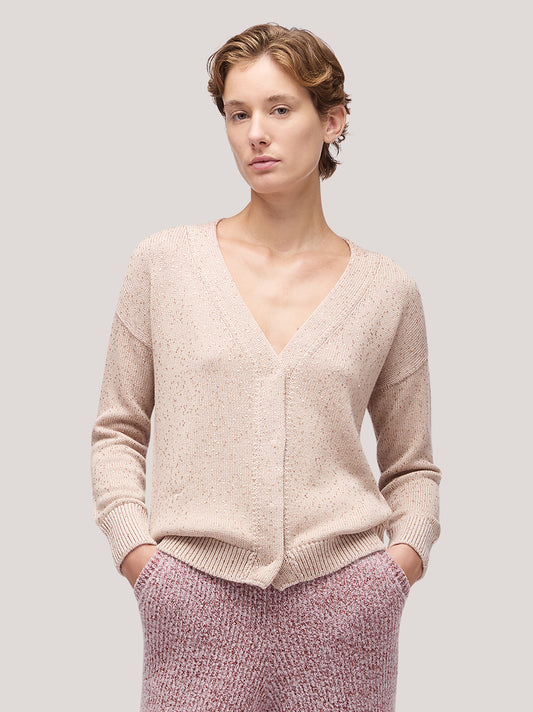 Maglia donna cardigan manica lunga, applicazione paillettes - Maglia donna cardigan manica lunga, applicazione paillettes alt - 002