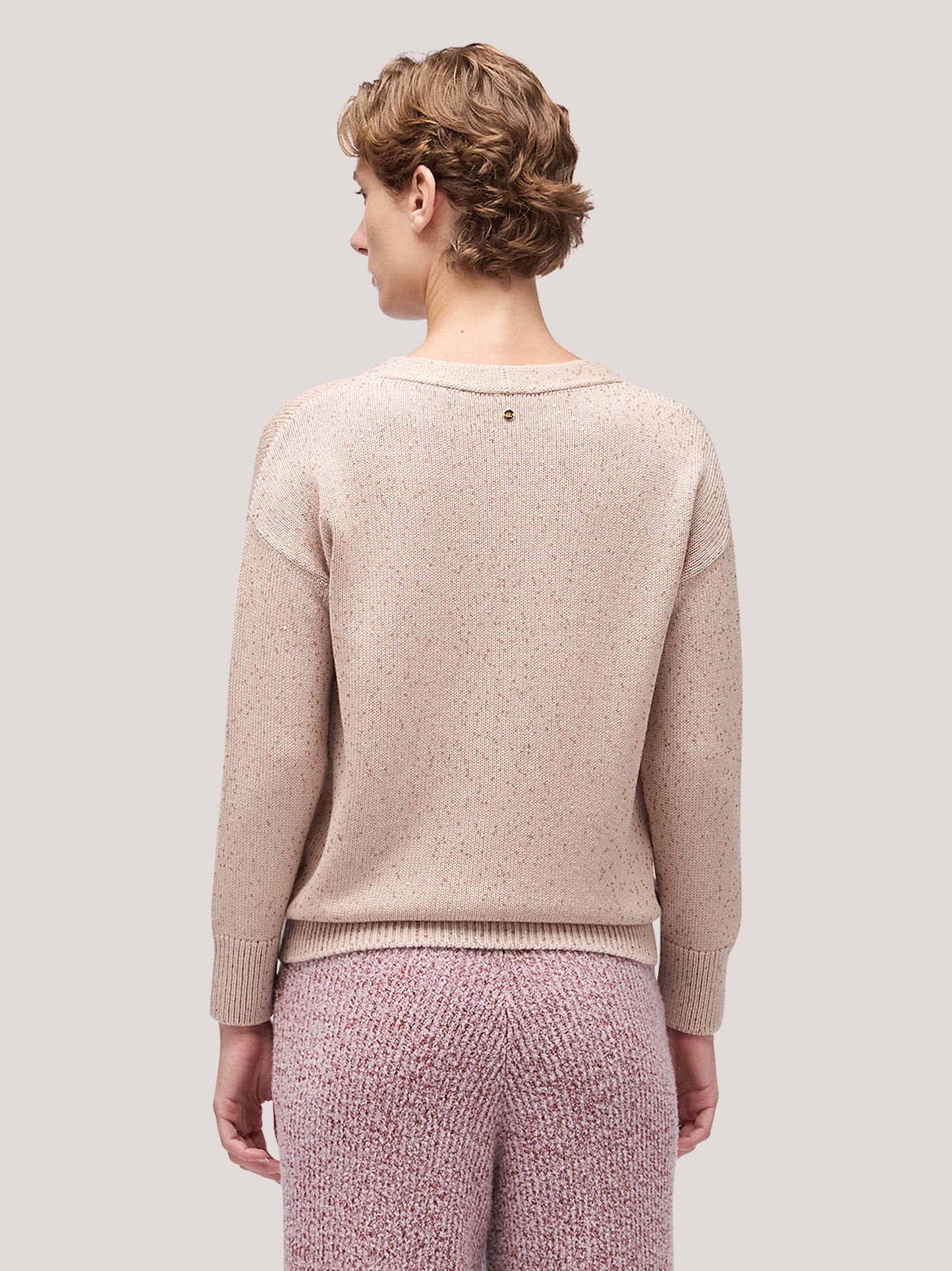 Maglia donna cardigan manica lunga, applicazione paillettes rosa tenue 250f32_fw256a_a16ros 68148140900678