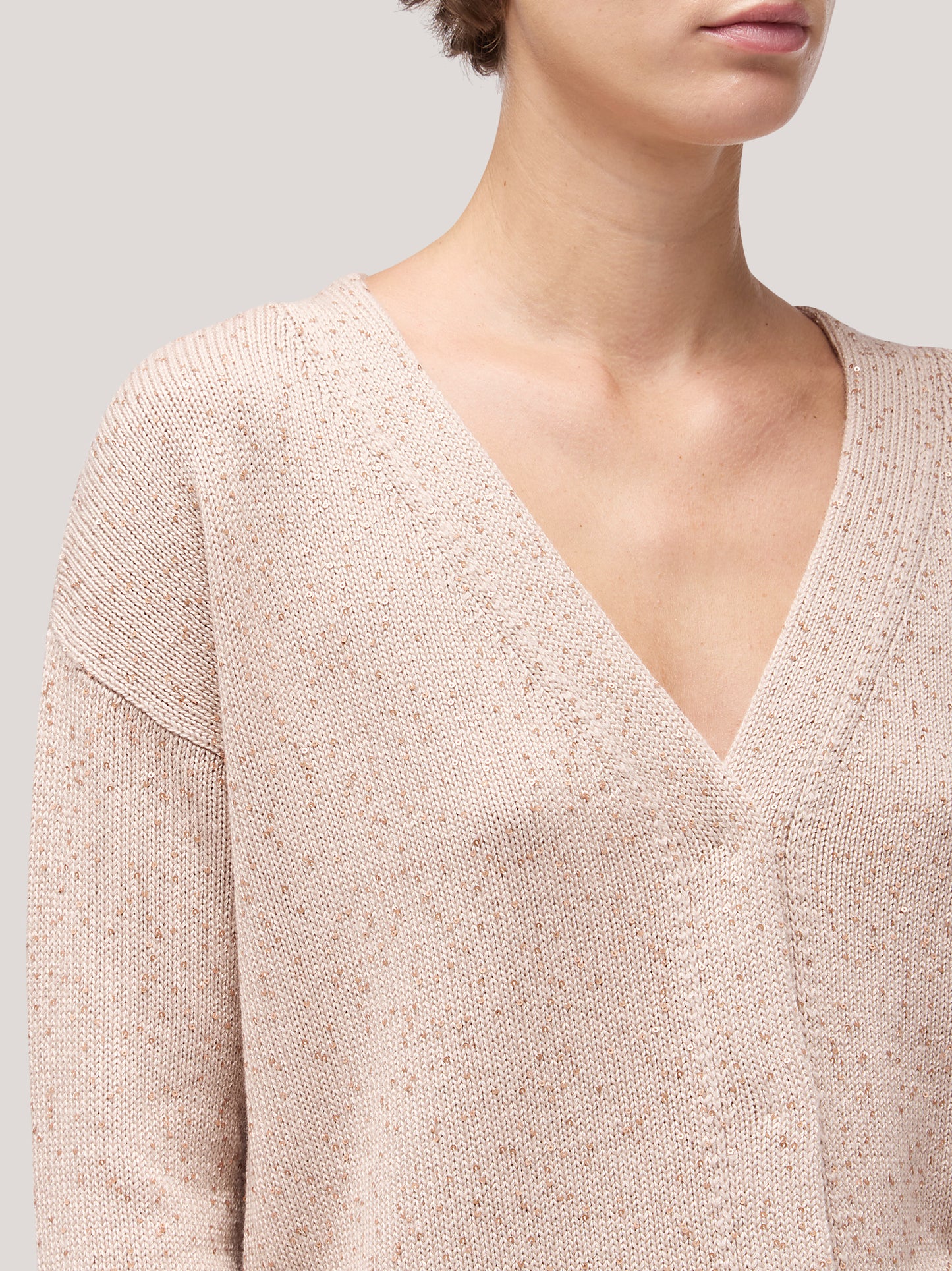 Maglia donna cardigan manica lunga, applicazione paillettes rosa tenue 250f32_fw256a_a16ros 68148140933446