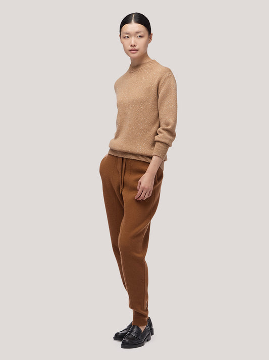 Maglia donna paricollo manica lunga, paillettes biscotto 250f35_fw256a_846bis