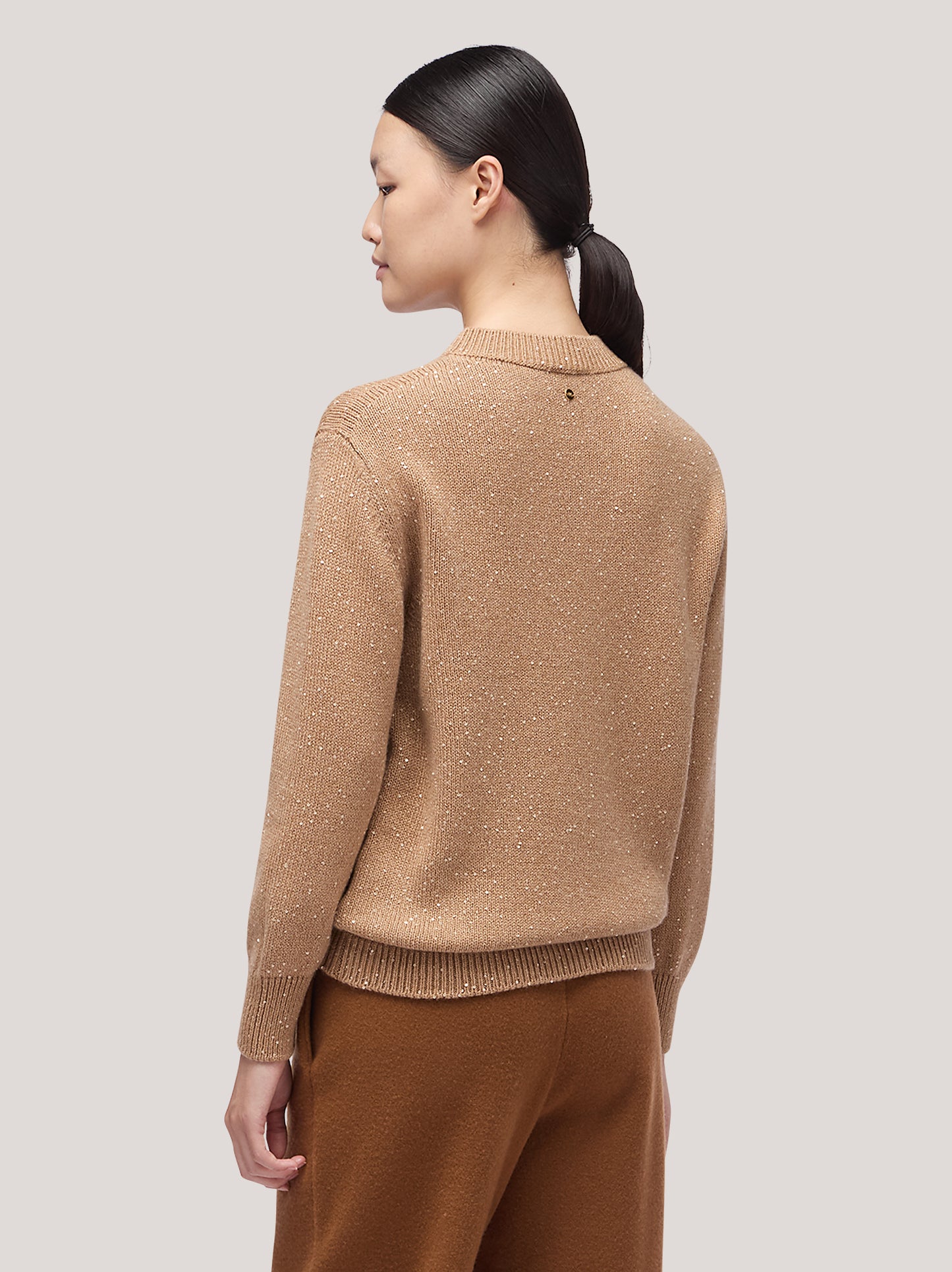 Maglia donna paricollo manica lunga, paillettes biscotto 250f35_fw256a_846bis 68148066156870