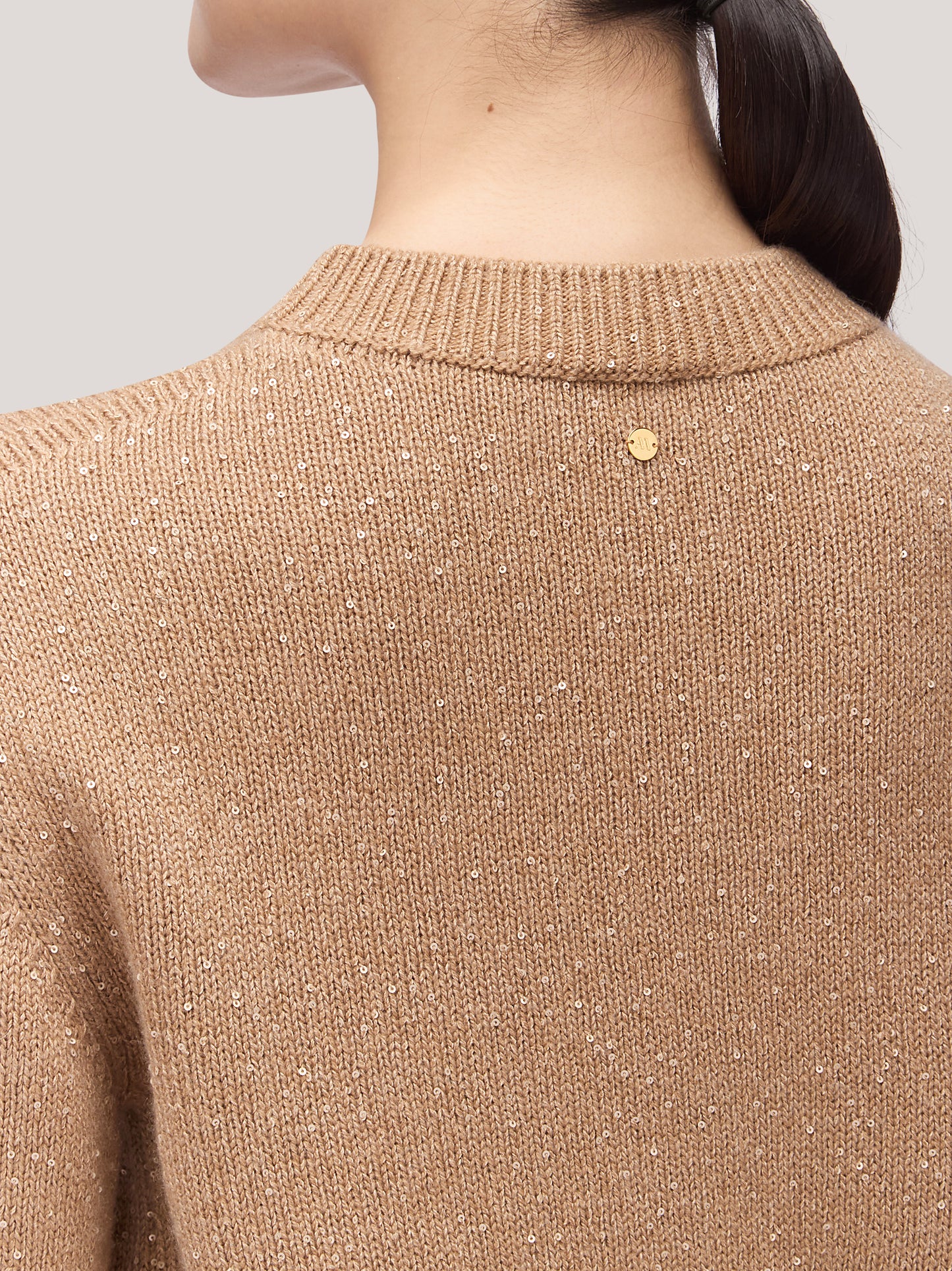 Maglia donna paricollo manica lunga, paillettes biscotto 250f35_fw256a_846bis 68148066189638