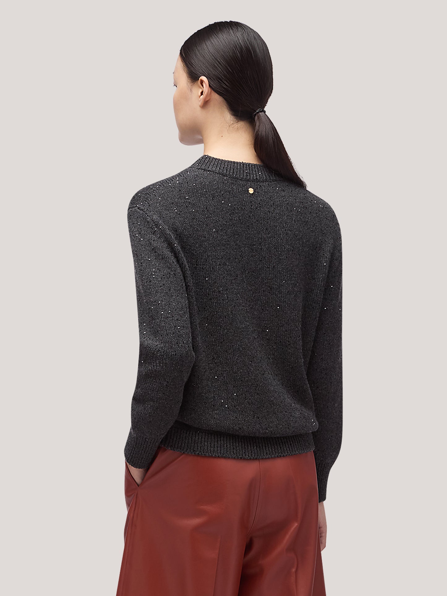 Maglia donna paricollo manica lunga, paillettes grafite mel 250f35_fw256a_425gra 68148104921414