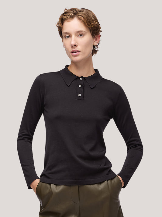 Maglia donna collo polo manica lunga - Maglia donna collo polo manica lunga alt - 002