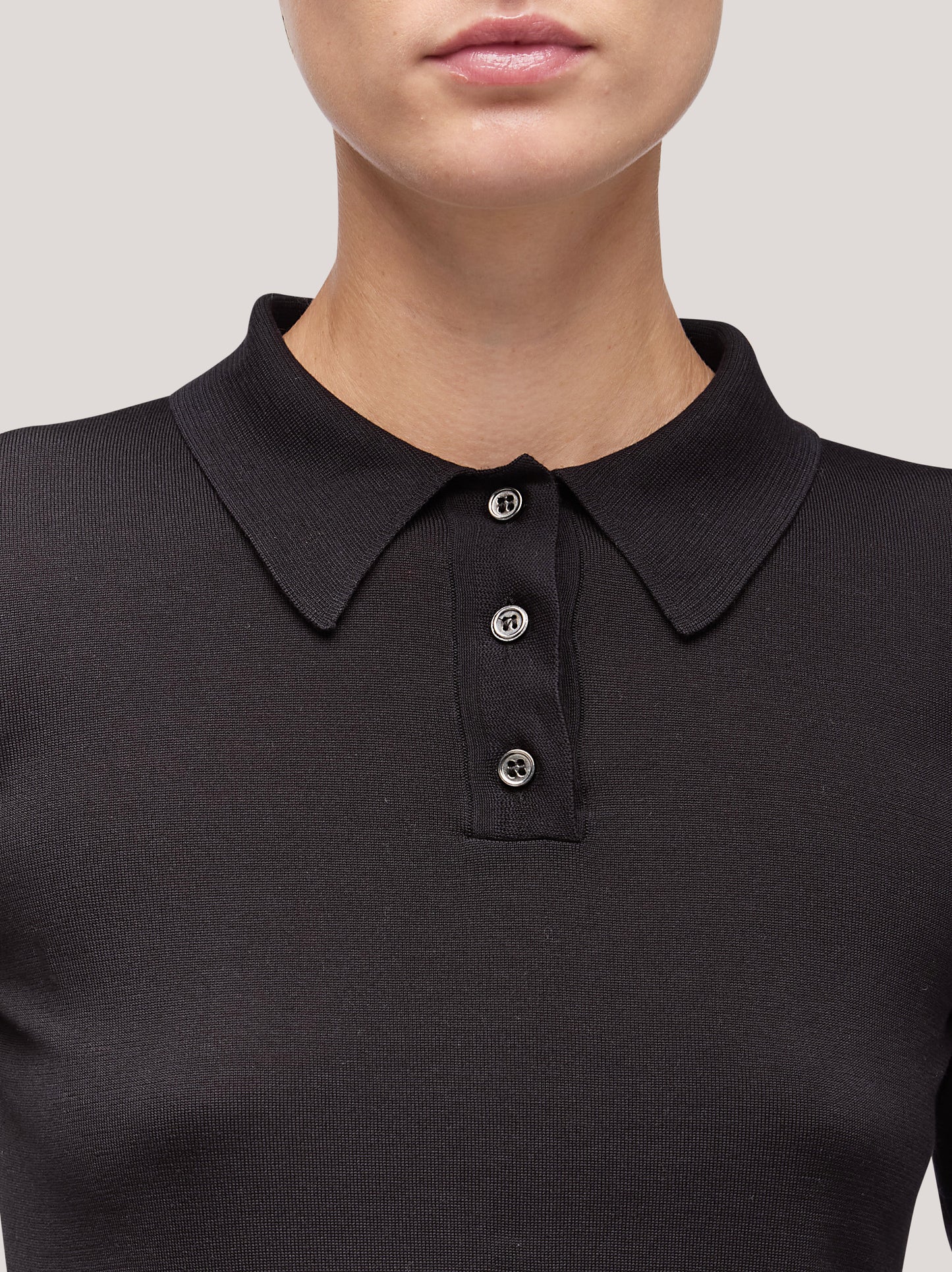Maglia donna collo polo manica lunga nero 250h09_fw251b_096ner 68148028834118