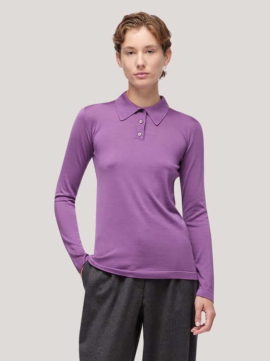 Maglia donna collo polo manica lunga - Maglia donna collo polo manica lunga alt - 002