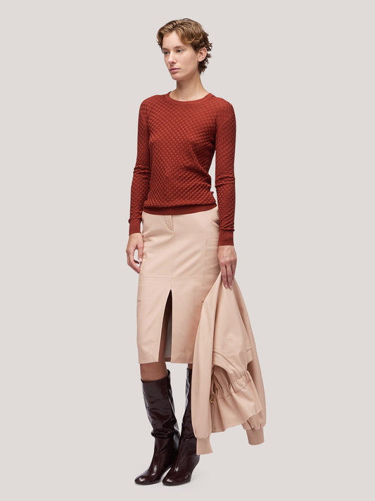 Maglia donna girocollo manica lunga, lavorazione damier rame 250h30_fw251b_677ram