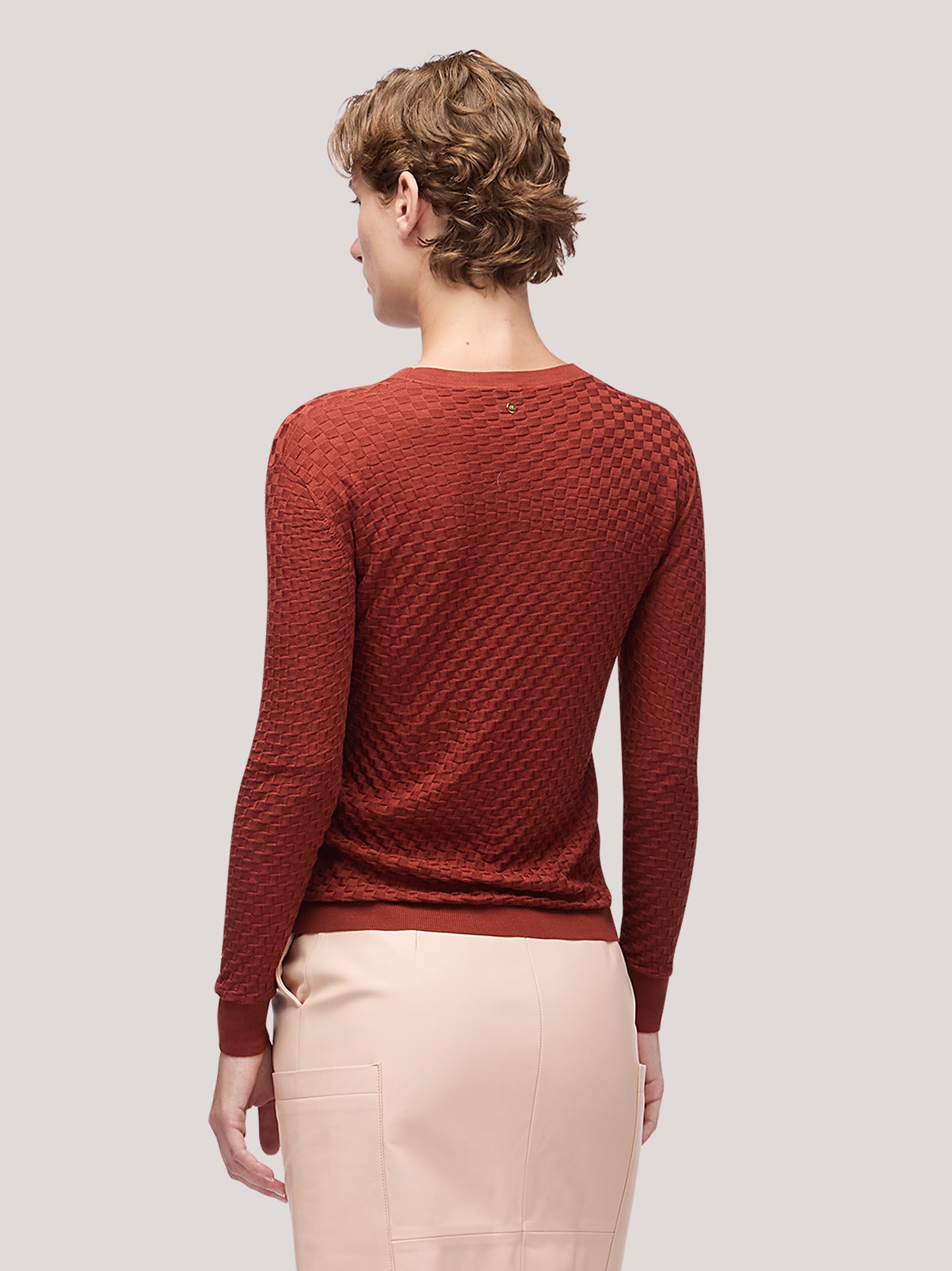 Maglia donna girocollo manica lunga, lavorazione damier rame 250h30_fw251b_677ram 68147957956934