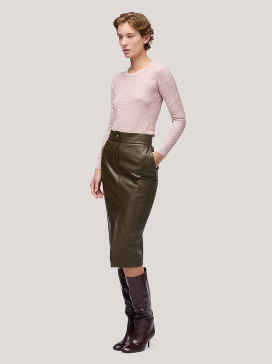 Maglia donna girocollo manica lunga, lavorazione damier rosa tenue 250h30_fw251b_a16ros