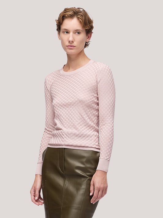 Maglia donna girocollo manica lunga, lavorazione damier - Maglia donna girocollo manica lunga, lavorazione damier alt - 002