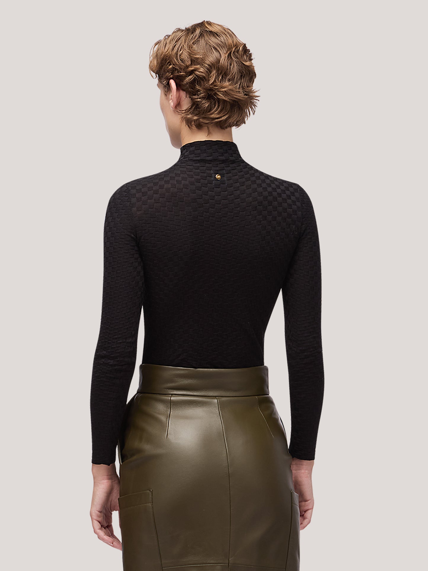 Maglia donna collo alto manica lunga, lavorazione damier nero 250h33_fw251b_096ner 68147939868998