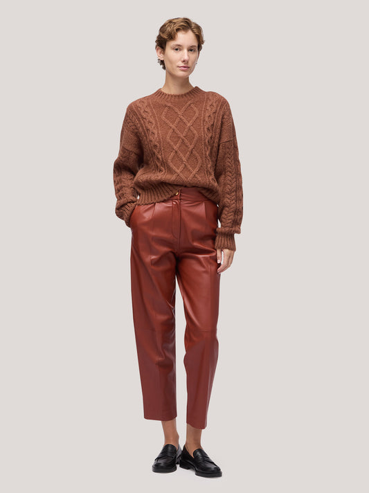 Maglia donna a trecce girocollo manica lunga, soft mohair biscotto 250n11_fw255a_846bis
