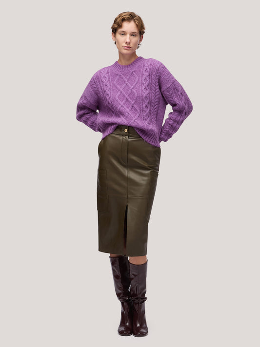 Maglia donna a trecce girocollo manica lunga, soft mohair violetto 250n11_fw255a_t98vio