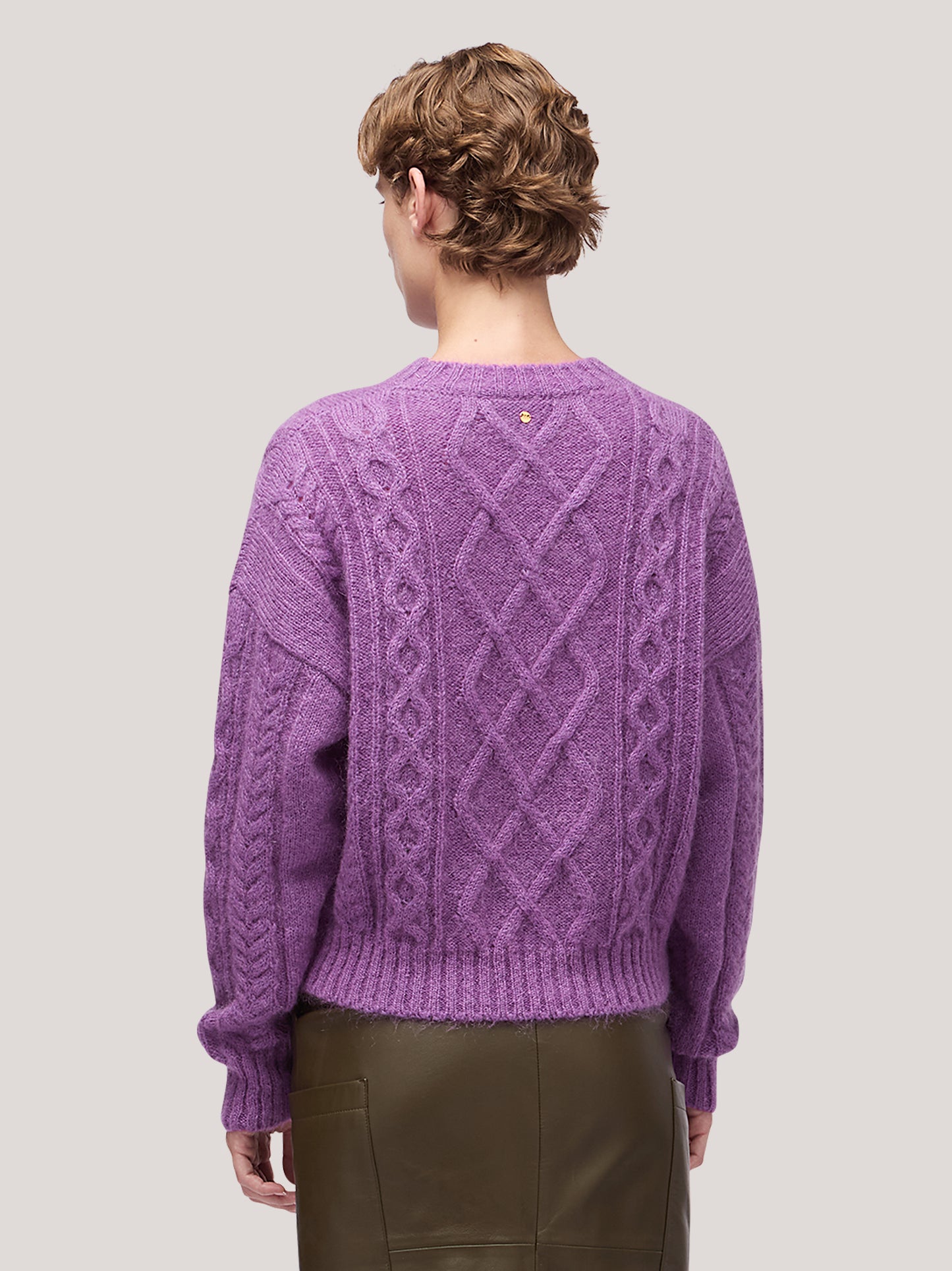 Women's crew neck, long-sleeved cable knit sweater, soft mohair violet 250n11_fw255a_t98vio 68147828916550