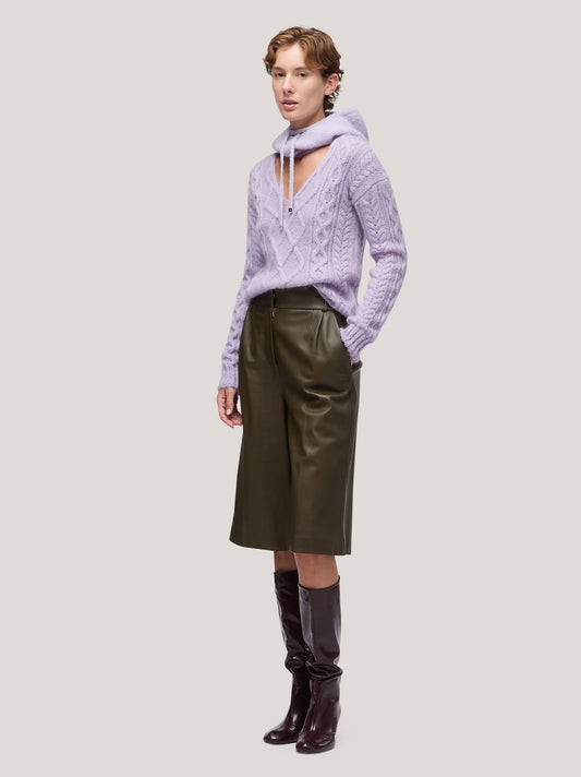 Maglia donna a trecce scollo V manica lunga, soft mohair lilla 250n12_fw255a_299lil