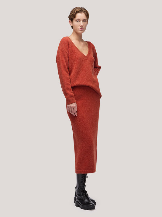 Maglia donna scollo V manica lunga, hanaq rame 250n81_fw254a_677ram