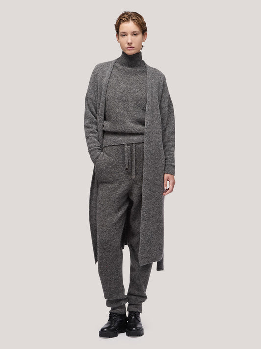 Maglia cardigan donna lungo con cintura, hanaq acciaio 250n88_fw254a_085acc
