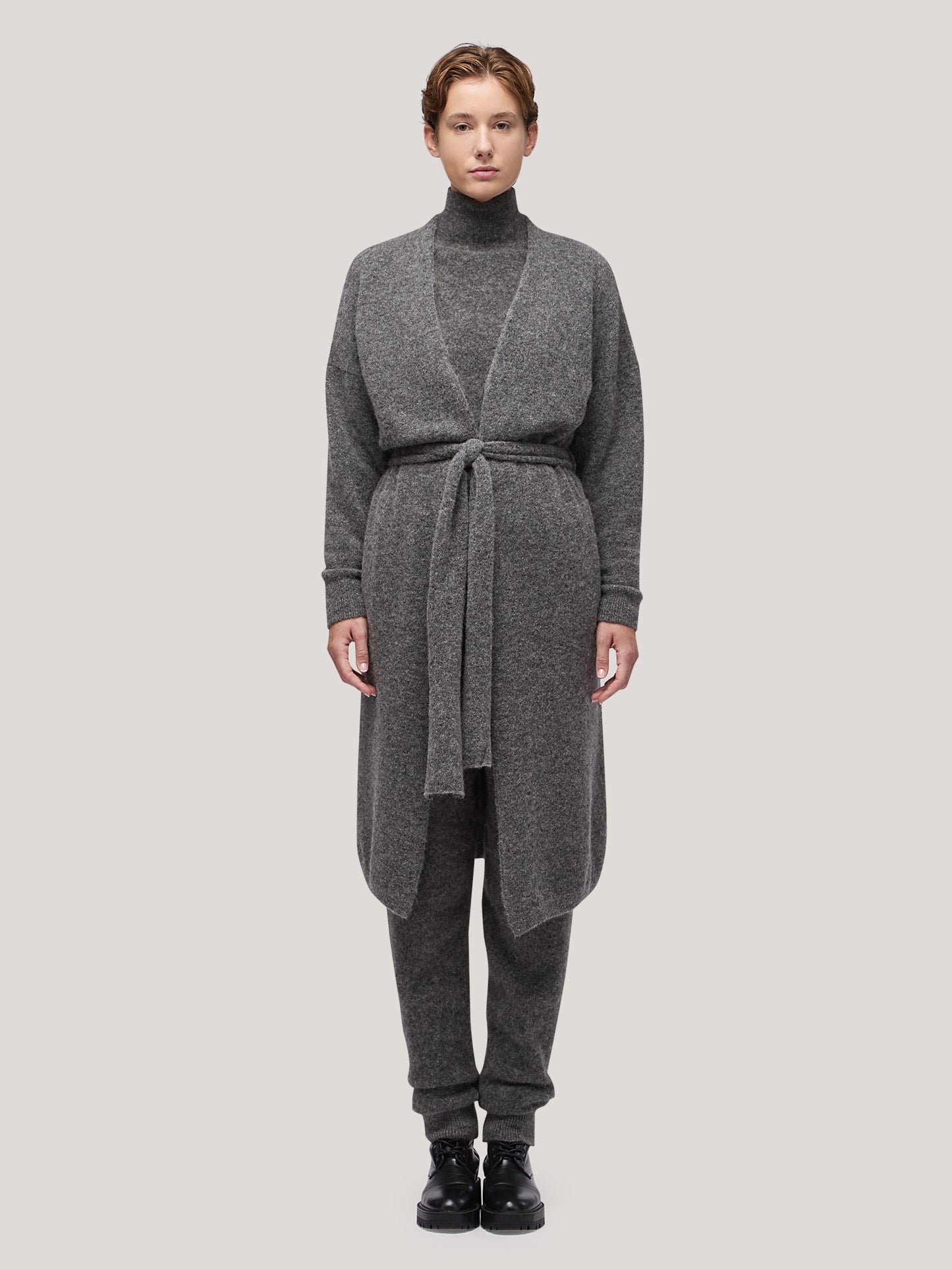 Maglia cardigan donna lungo con cintura, hanaq acciaio 250n88_fw254a_085acc 68147489964358