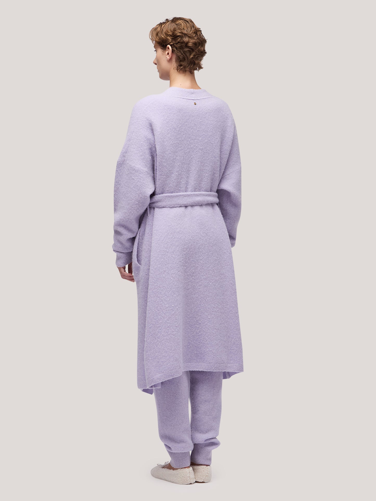 Long women's cardigan sweater with belt, hanaq lilac 250n88_fw254a_299lil 68147476595014