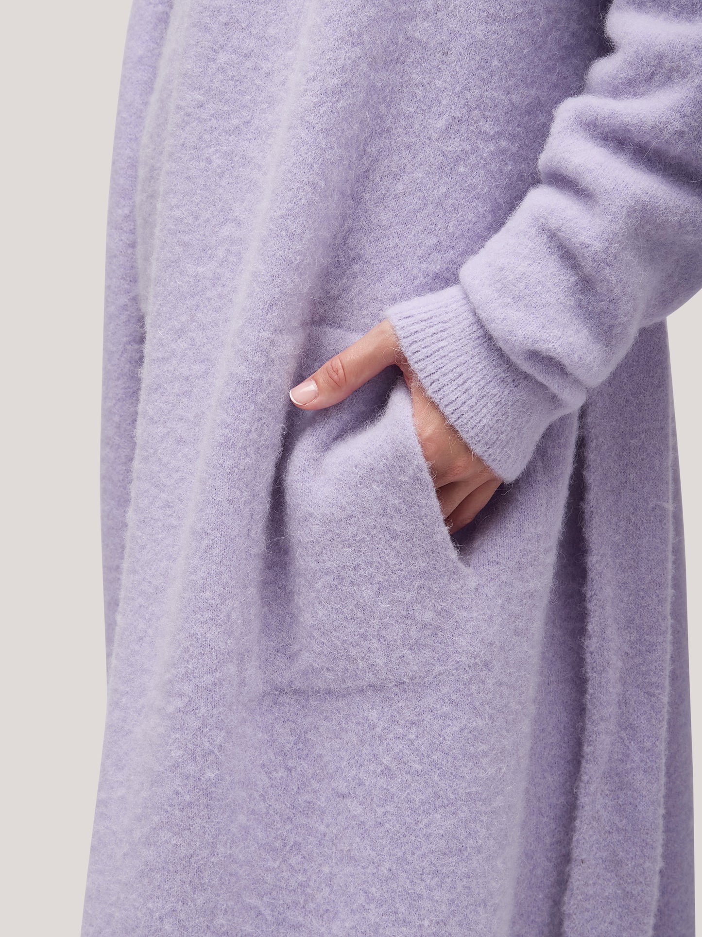 Long women's cardigan sweater with belt, hanaq lilac 250n88_fw254a_299lil 68147476627782