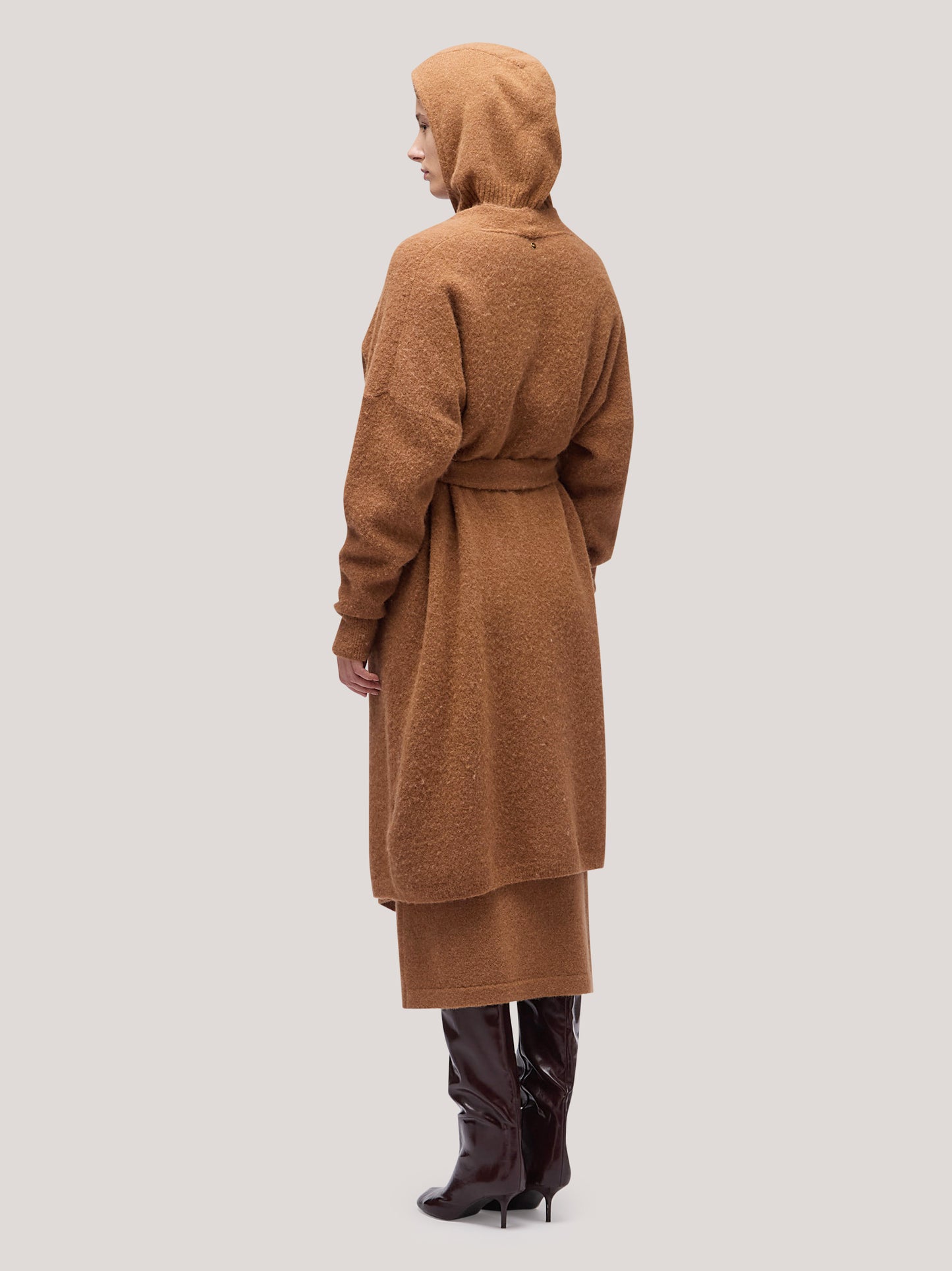 Long women's cardigan sweater with belt, hanaq tobacco 250n88_fw254a_426tab 68147467157830