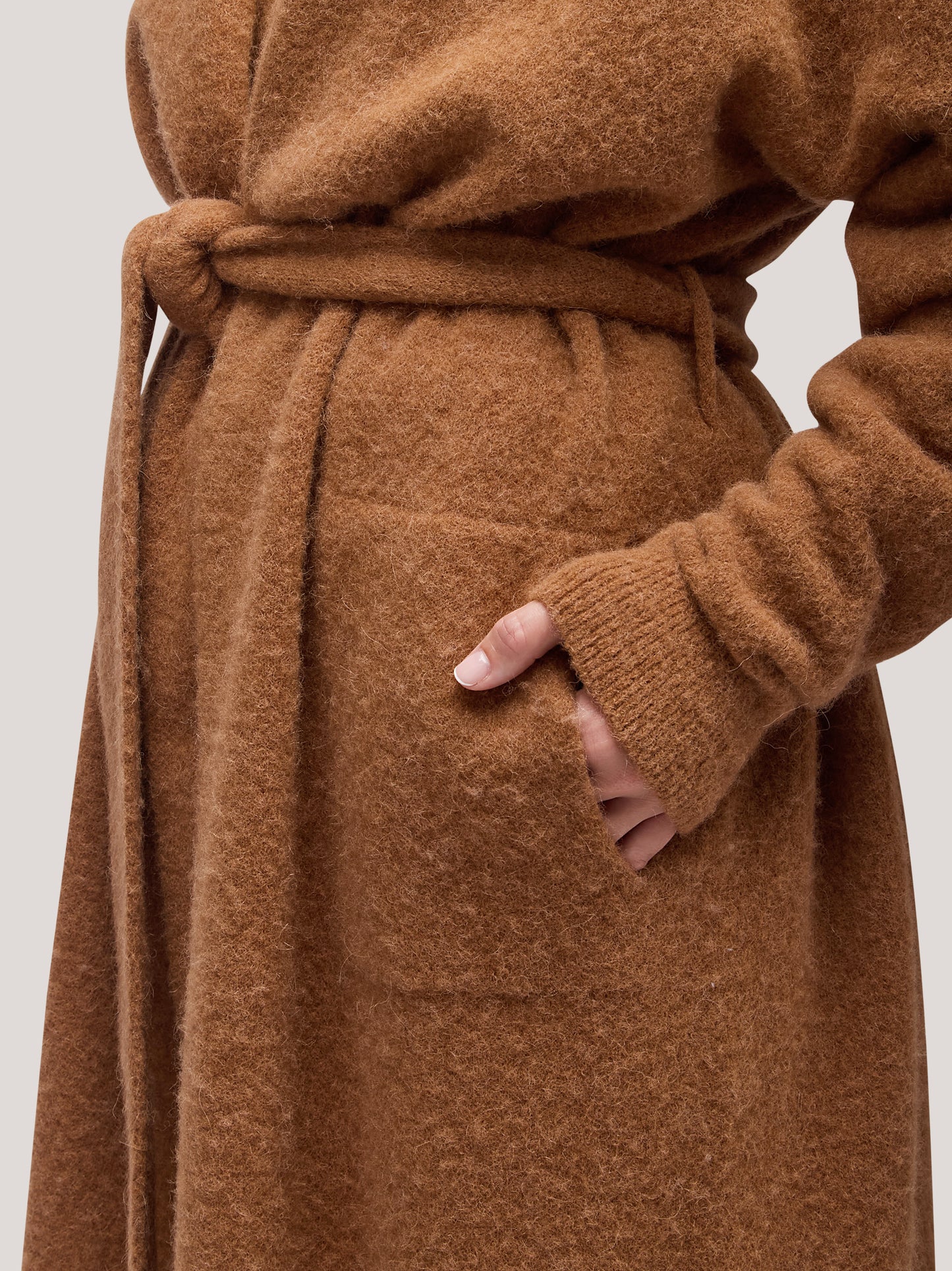 Long women's cardigan sweater with belt, hanaq tobacco 250n88_fw254a_426tab 68147467190598