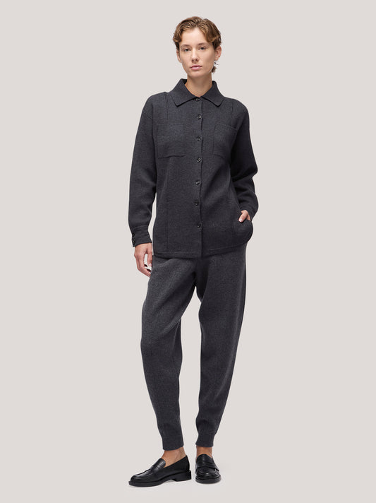 Maglia camicia domma manica lunga, punto milano, taschino carbone 250r11_fw25-7_a70car