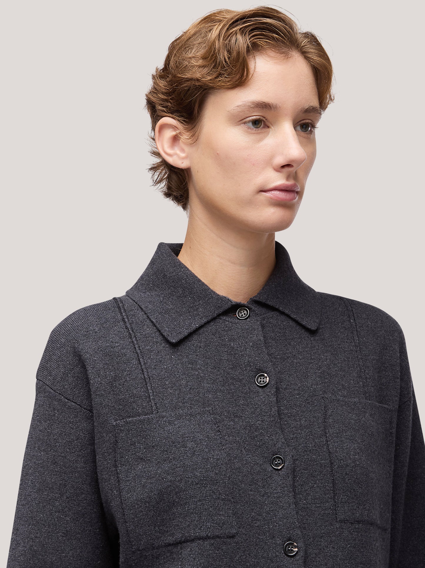 Maglia camicia domma manica lunga, punto milano, taschino carbone 250r11_fw25-7_a70car 68147327893830