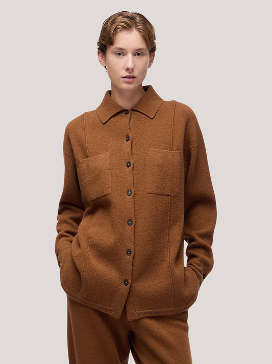 Maglia camicia domma manica lunga, punto milano, taschino - Maglia camicia domma manica lunga, punto milano, taschino alt - 002