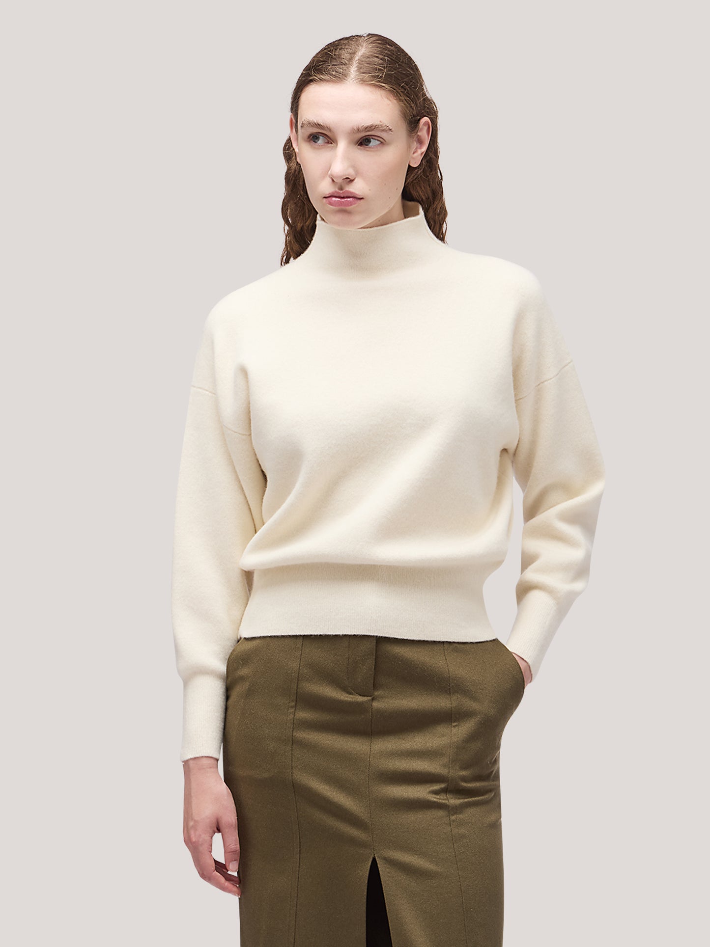 Maglia donna collo alto manica lunga, punto milano white 250r12_fw25-7_690whi 68147279987014