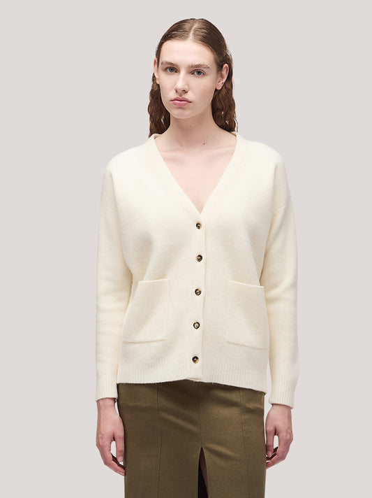 Maglia cardigan donna con tasche, manica lunga, punto milano - Maglia cardigan donna con tasche, manica lunga, punto milano alt - 002