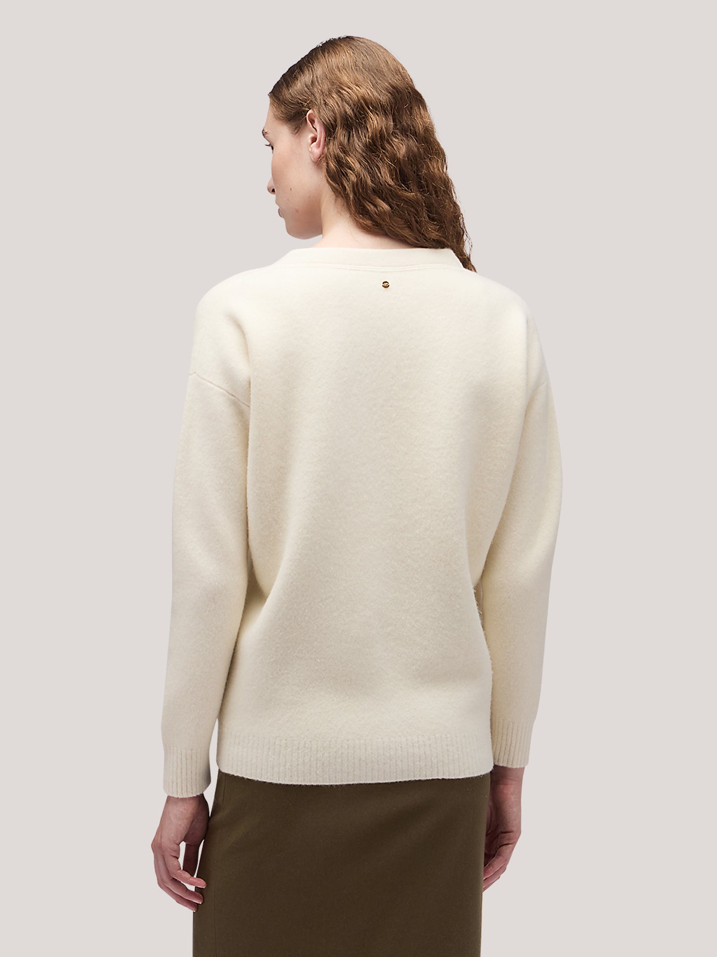 Maglia cardigan donna con tasche, manica lunga, punto milano white 250r13_fw25-7_690whi 68147199705414