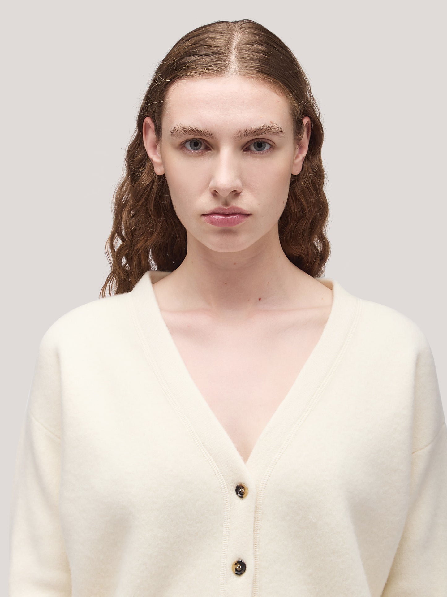 Maglia cardigan donna con tasche, manica lunga, punto milano white 250r13_fw25-7_690whi 68147199738182