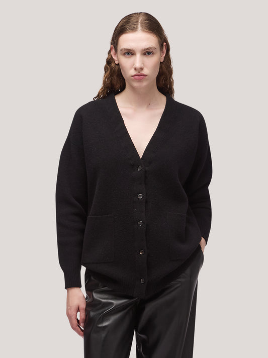 Maglia cardigan donna con tasche, manica lunga, punto milano - Maglia cardigan donna con tasche, manica lunga, punto milano alt - 002