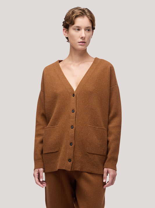 Maglia cardigan donna con tasche, manica lunga, punto milano - Maglia cardigan donna con tasche, manica lunga, punto milano alt - 002